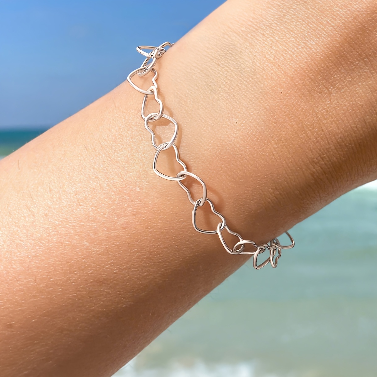 DIY Vintage Hollow Heart-Shaped Bracelet, 925 Silver Plated